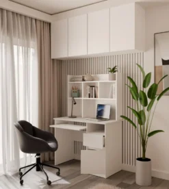 Scrivania salvaspazio 98X145 cm con libreria bianco opaco SCT16