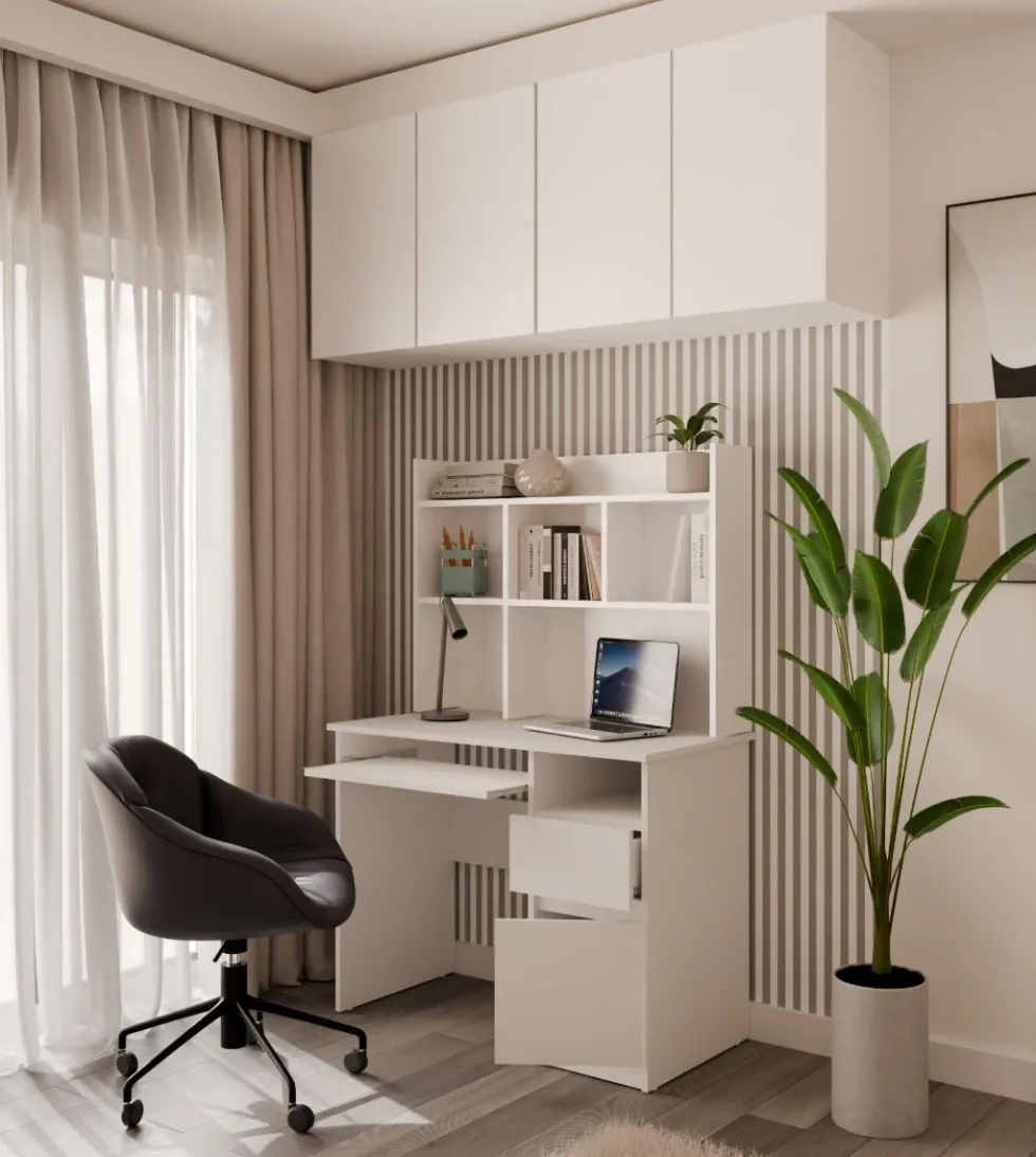 Scrivania salvaspazio 98X145 cm con libreria bianco opaco SCT16