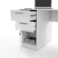 Scrivania 138x75 cm bianco opaco/ bianco lucido con 2 ante e 4 cassetti SCI26