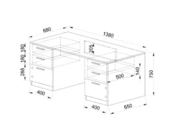 Scrivania 138x75 cm bianco opaco/ bianco lucido con 2 ante e 4 cassetti SCI26