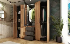 Set di mobili per camera matrimoniale con letto contenitore 160x200, LED, Grafite e Rovere CDLU41