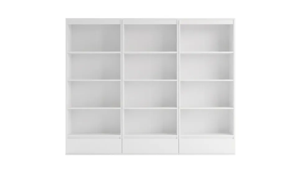 Set 3 Librerie Moderne 65x183x37 cm con cassetti bianco opaco LBT26