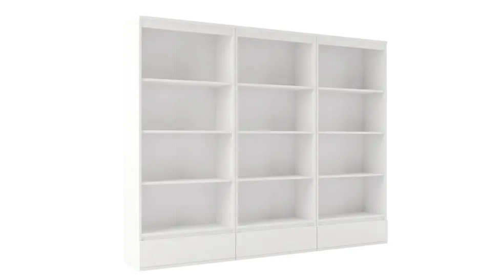 Set 3 Librerie Moderne 65x183x37 cm con cassetti bianco opaco LBT26