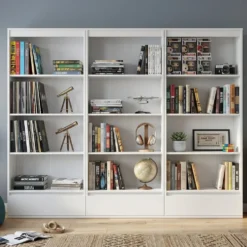 Set 3 Librerie Moderne 65x183x37 cm con cassetti bianco opaco LBT26