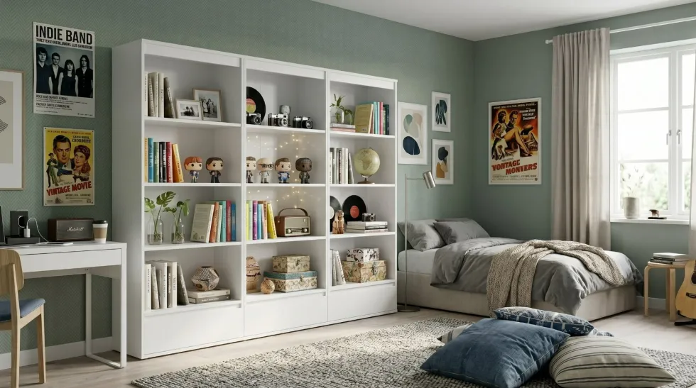 Set 3 Librerie Moderne 65x183x37 cm con cassetti bianco opaco LBT26