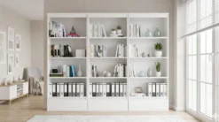Set 3 Librerie Moderne 65x183x37 cm con cassetti bianco opaco LBT26