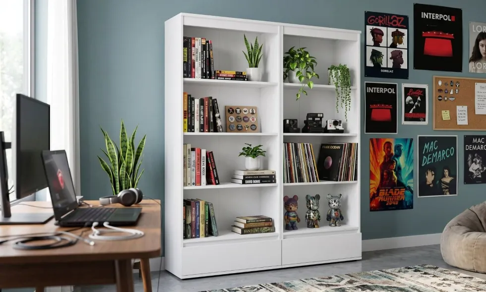 Set 2 Librerie Moderne 65x183x37 cm con cassetti bianco opaco LBT25