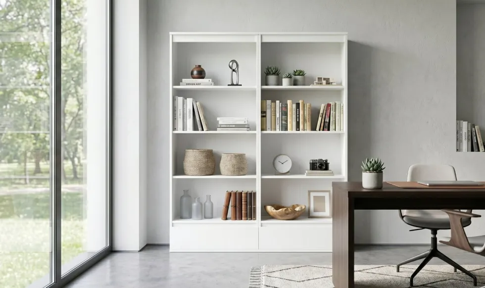Set 2 Librerie Moderne 65x183x37 cm con cassetti bianco opaco LBT25