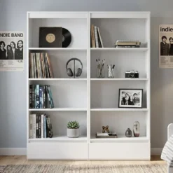 Set 2 Librerie Moderne 65x183x37 cm con cassetti bianco opaco LBT25