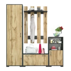 Set mobile ingresso con appendiabiti e specchio in rovere e grigio IG21
