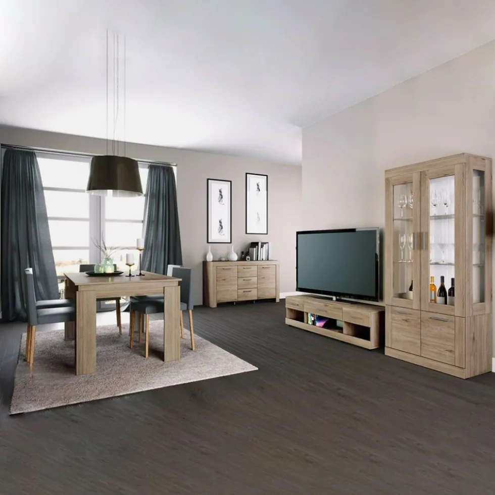 Set mobili soggiorno con vetrina, porta TV, madia e tavolo PAI6047