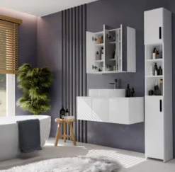 Specchio contenitore da bagno 60x60 cm con 3 ante con 6 ripiani bianco SPT2