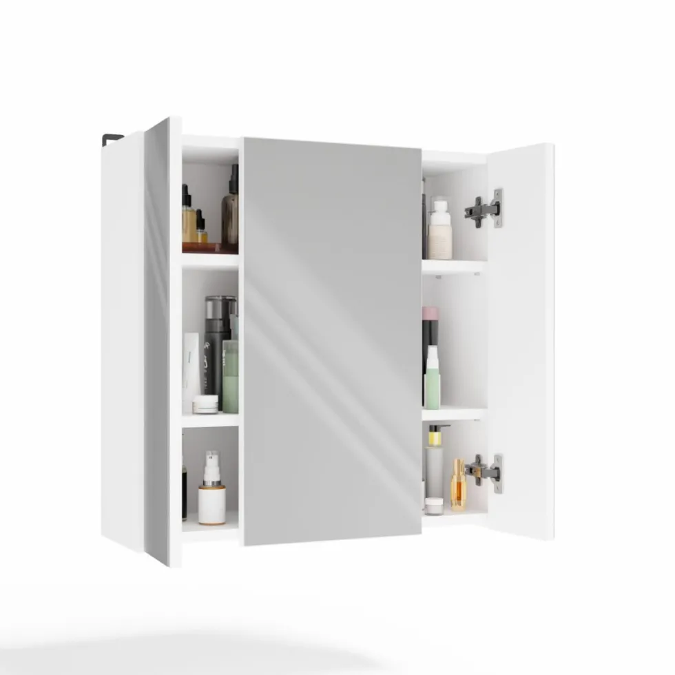 Specchio contenitore da bagno 60x60 cm con 3 ante con 6 ripiani bianco SPT2