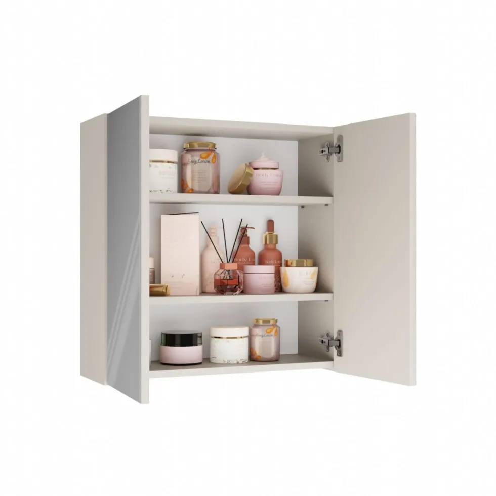 Specchio contenitore da bagno 60x60 cm con 2 ante beige cashmere SPT4