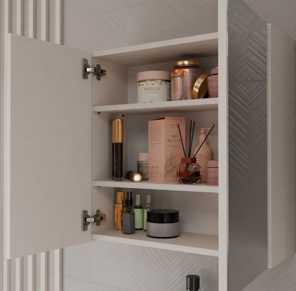 Specchio contenitore da bagno 60x60 cm con 2 ante beige cashmere SPT4