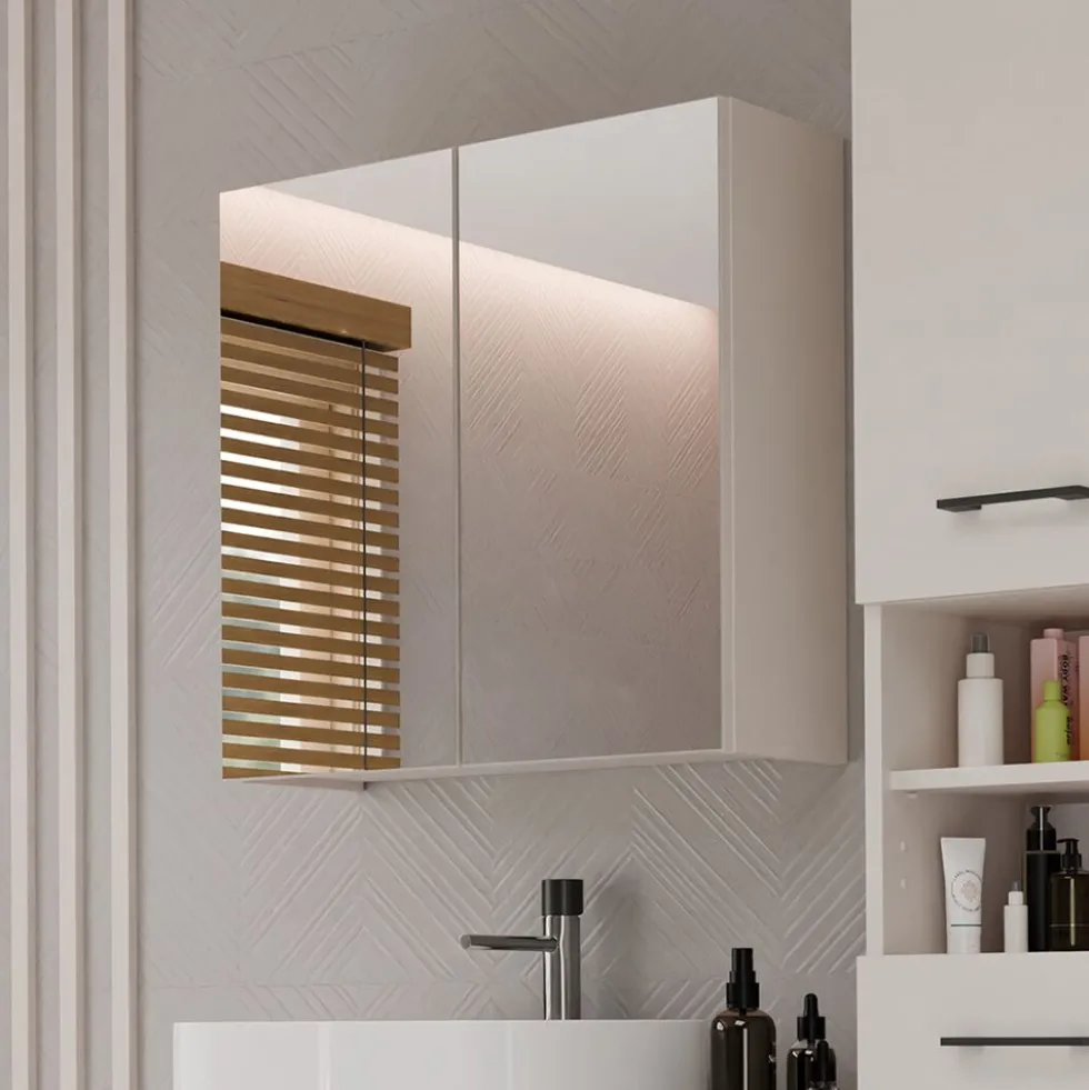 Specchio contenitore da bagno 60x60 cm con 2 ante beige cashmere SPT4