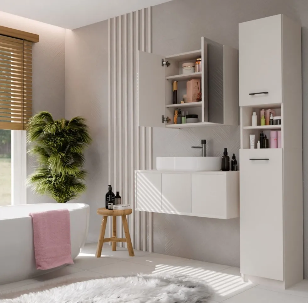 Specchio contenitore da bagno 60x60 cm con 2 ante beige cashmere SPT4