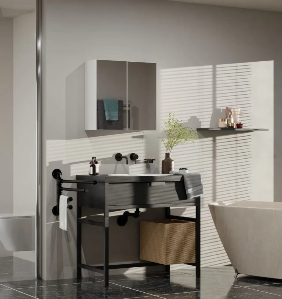 Specchio contenitore da bagno 60x60 cm con 2 ante bianco SPT4