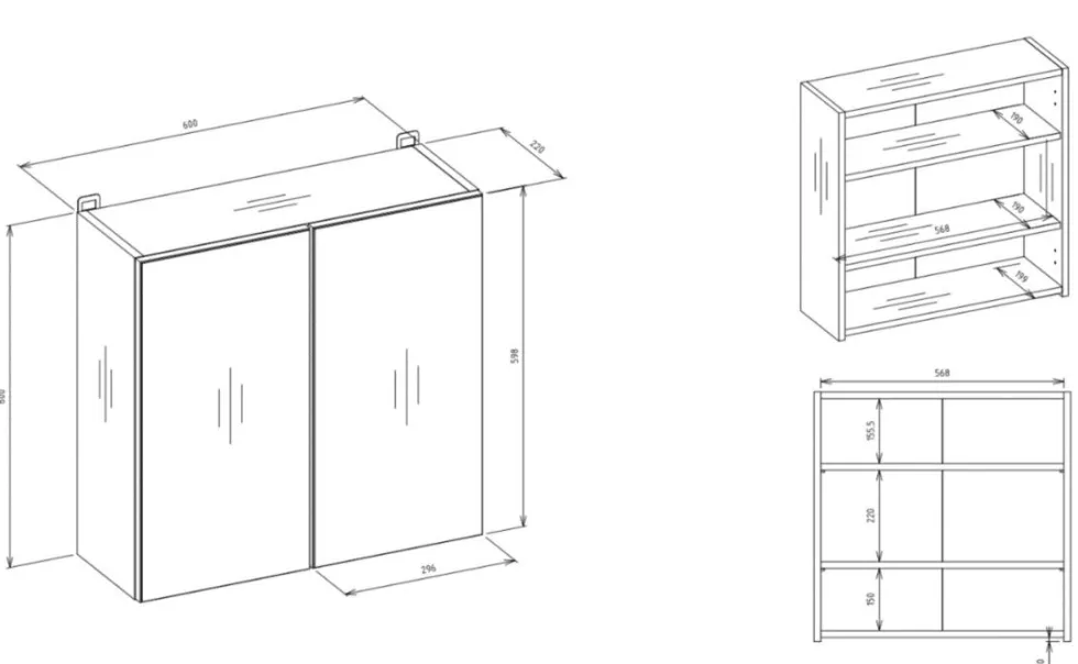 Specchio contenitore da bagno 60x60 cm con 2 ante bianco SPT4