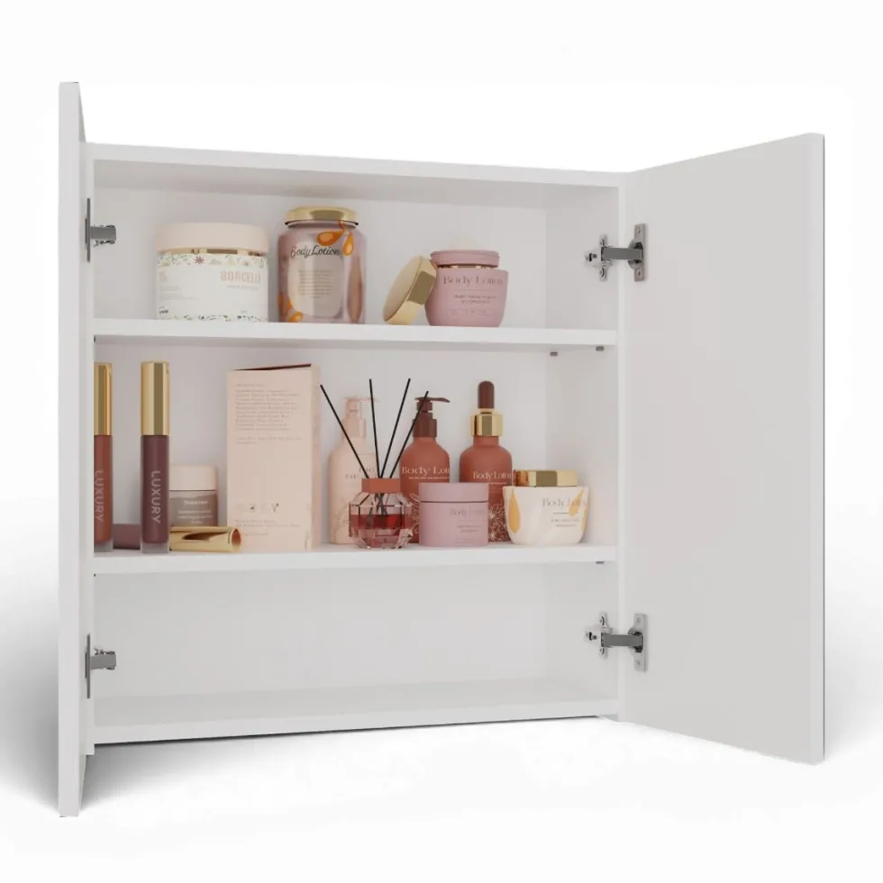 Specchio contenitore da bagno 60x60 cm con 2 ante bianco SPT4