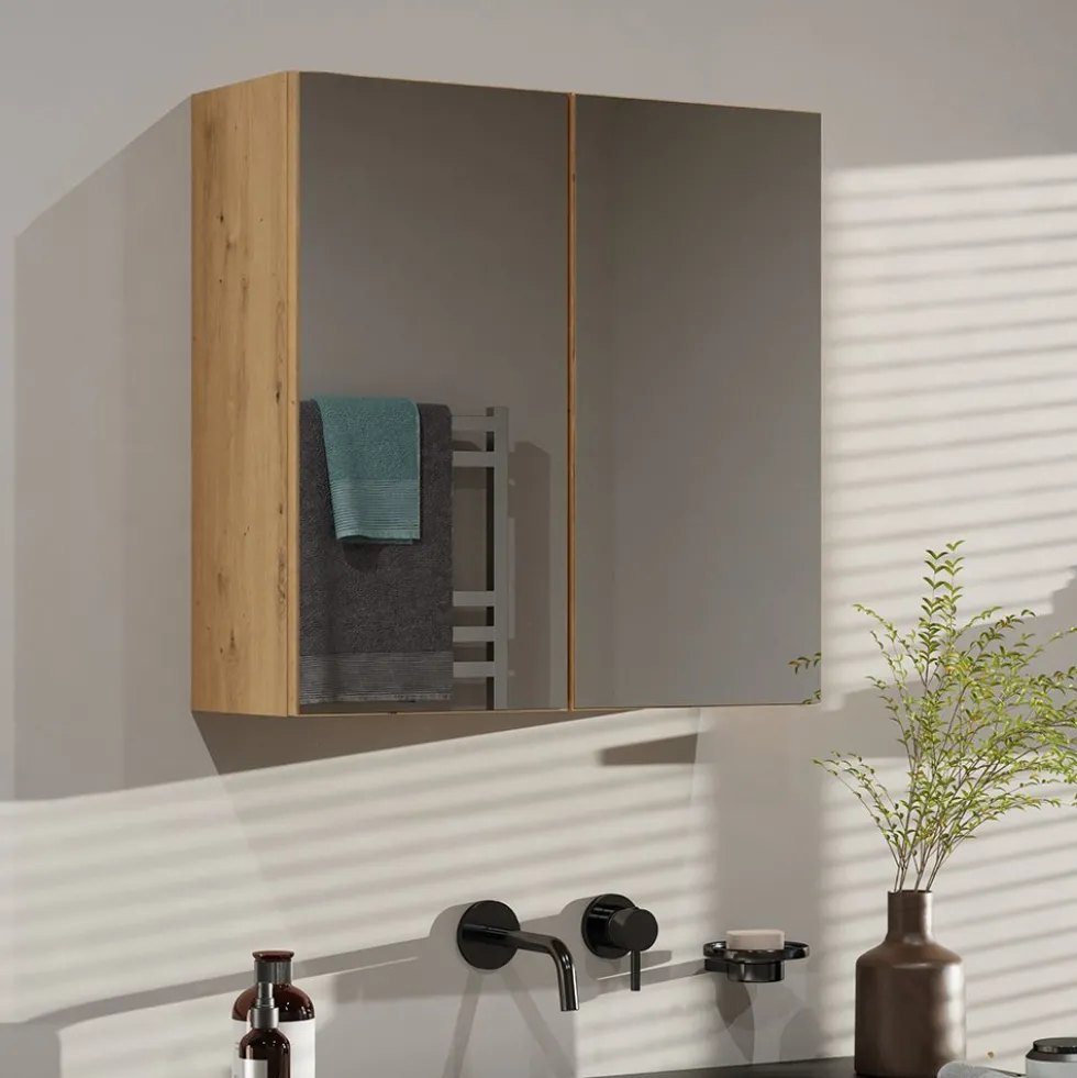 Specchio contenitore da bagno 60x60 cm con 2 ante rovere SPT4