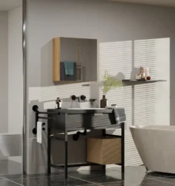 Specchio contenitore da bagno 60x60 cm con 2 ante rovere SPT4
