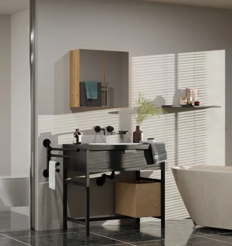 Specchio contenitore da bagno 60x60 cm con 2 ante rovere SPT4