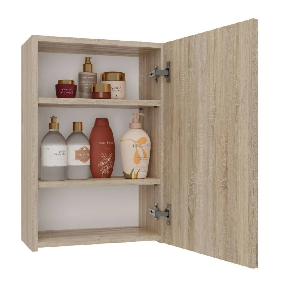 Specchio contenitore da bagno 40x60 cm con 3 ripiani interni rovere chiaro SPT3