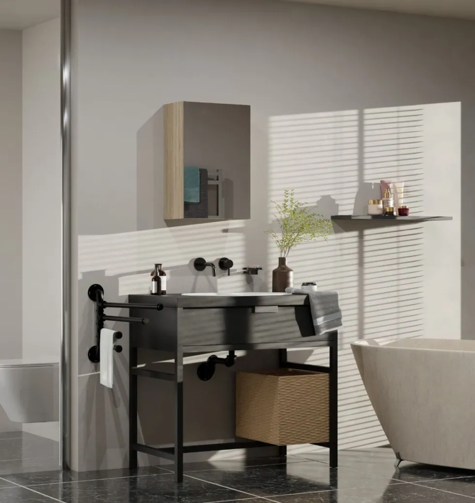 Specchio contenitore da bagno 40x60 cm con 3 ripiani interni rovere chiaro SPT3