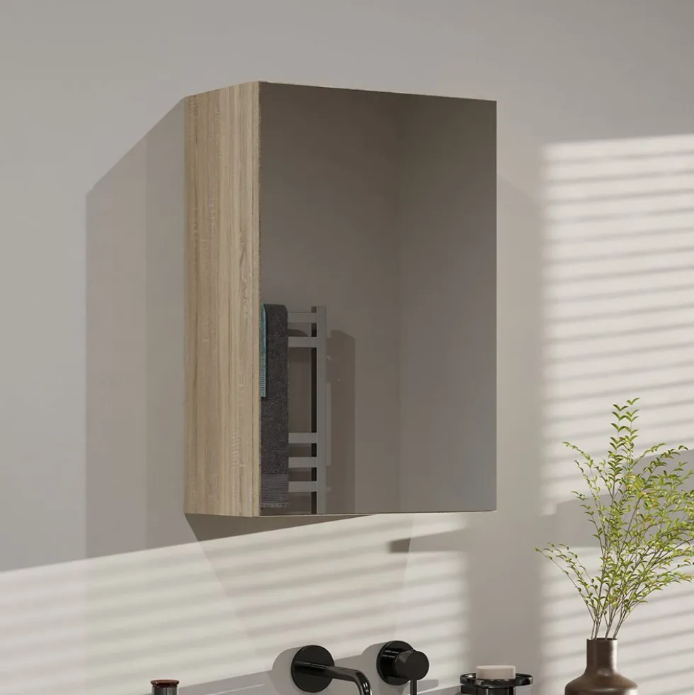 Specchio contenitore da bagno 40x60 cm con 3 ripiani interni rovere chiaro SPT3