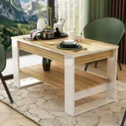 Tavolino da salotto allungabile bianco e rovere chiaro 110x60 cm TU6