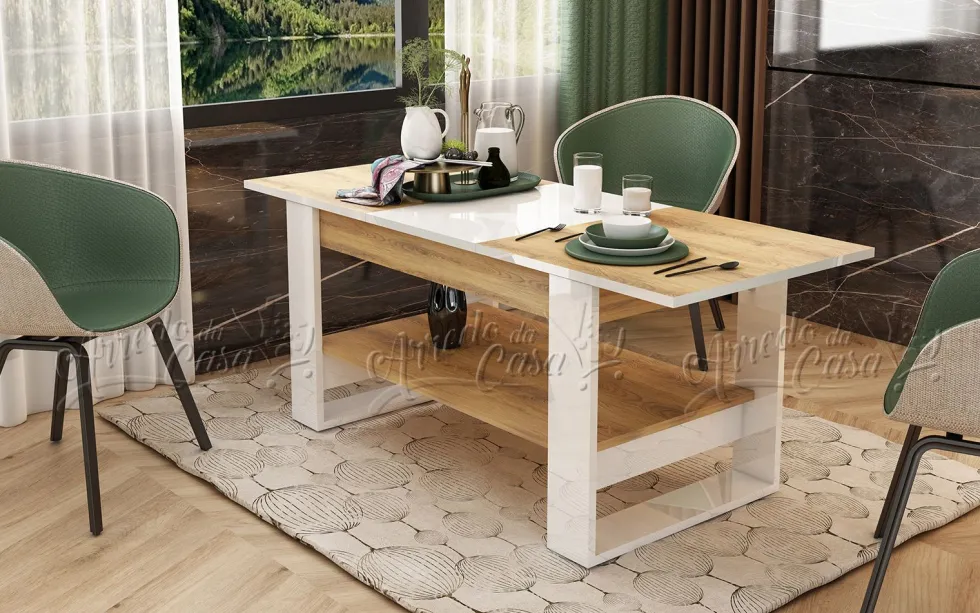 Tavolino da salotto allungabile bianco e rovere chiaro 110x60 cm TU6