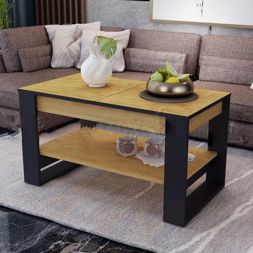 Tavolino da salotto allungabile quercia e nero 110x60 cm TU6