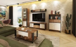Tavolino da salotto con cassetto, 110x53,5x60 cm in rovere, grafite e beige TU7