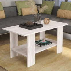 Tavolino da salotto con ripiano inferiore 100x55 cm bianco legno TG10