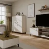Tavolino da salotto design moderno 110x60x37 beige e rovere TST15