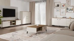 Tavolino da salotto design moderno 110x60x37 beige e rovere TST15