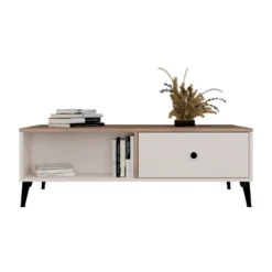 Tavolino da salotto design moderno 110x60x37 beige e rovere TST15