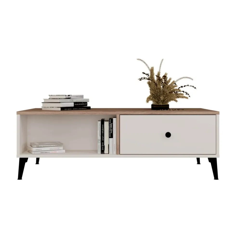 Tavolino da salotto design moderno 110x60x37 beige e rovere TST15