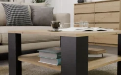 Tavolino da salotto moderno basso 68x68x40 rovere e nero TST17