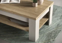 Tavolino da salotto moderno 110x68 cm bianco effetto legno e rovere TSL11
