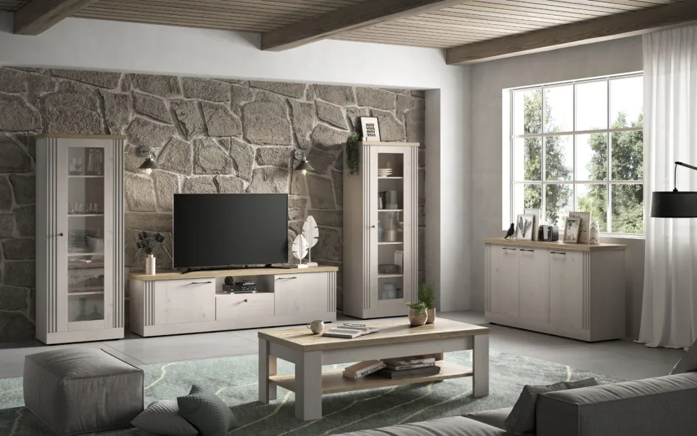 Tavolino da salotto moderno 110x68 cm bianco effetto legno e rovere TSL11