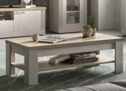 Tavolino da salotto moderno 110x68 cm bianco effetto legno e rovere TSL11
