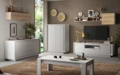 Tavolino da salotto moderno 122x45 cm bianco opaco TSL10