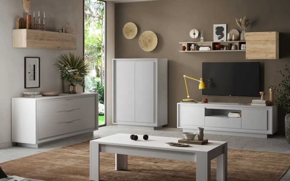 Tavolino da salotto moderno 122x45 cm bianco opaco TSL10