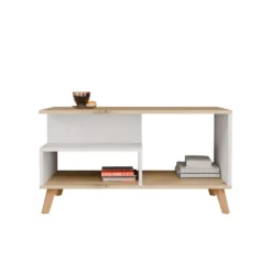 Tavolino da salotto moderno 90x48 cm bianco e rovere TST18