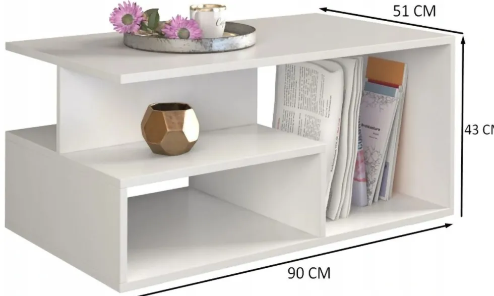 Tavolino da salotto moderno 91x51x43 cm con vani a giorno cemento TST4