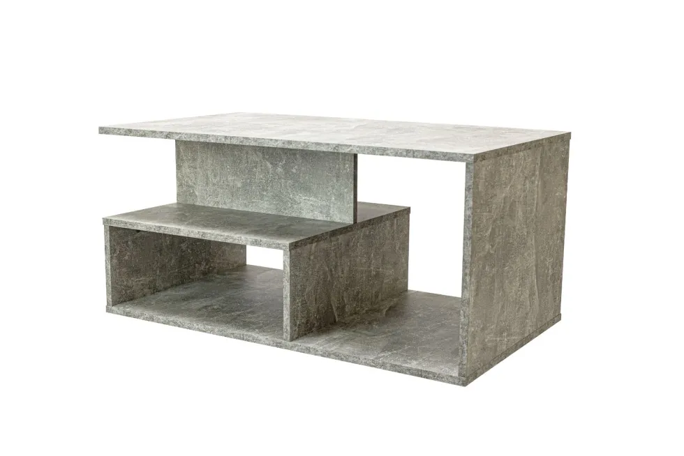 Tavolino da salotto moderno 91x51x43 cm con vani a giorno cemento TST4
