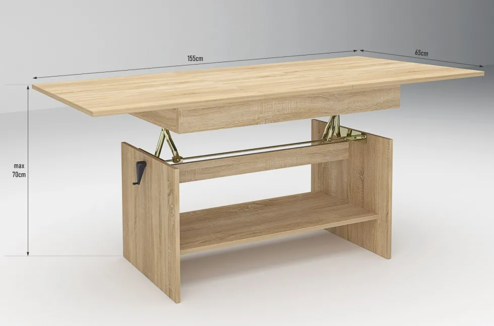 Tavolino da salotto regolabile in rovere naturale TG13