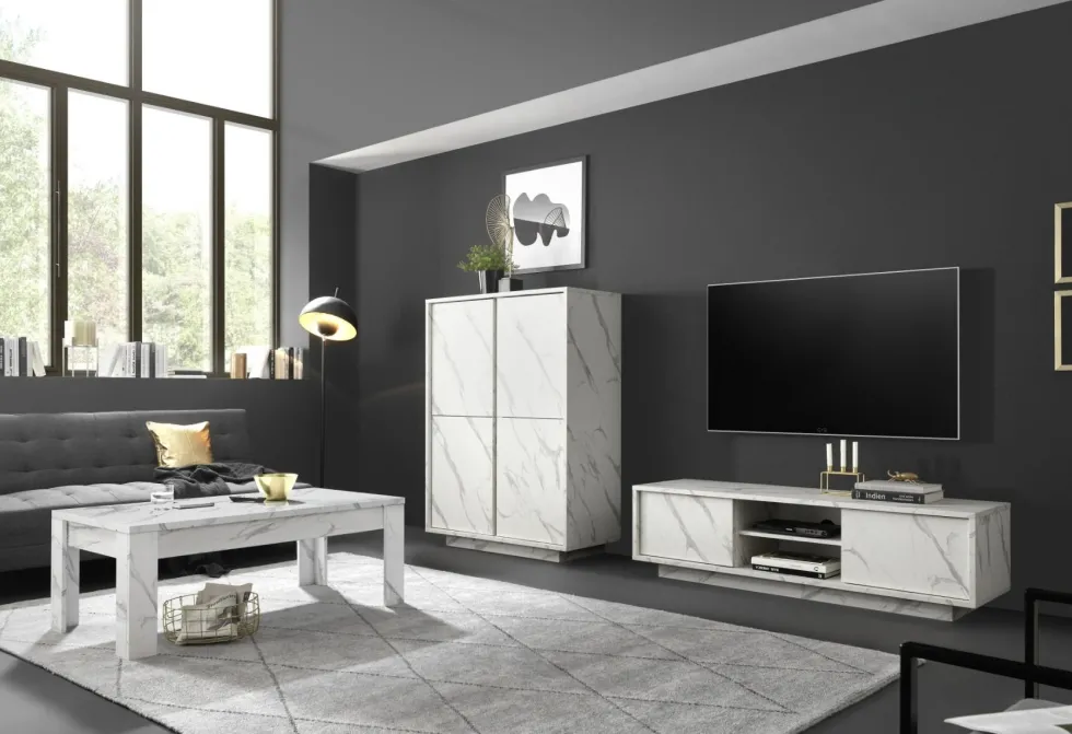 Tavolino da salotto 122x65 basso design marmorizzato marmo bianco TSL5